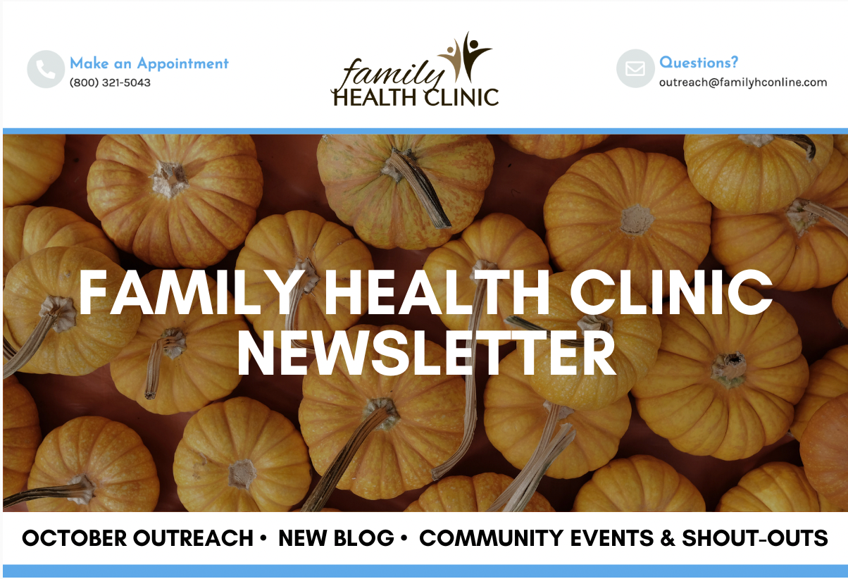Family Health Clinic Newsletter Heading showing fall pumpkins.